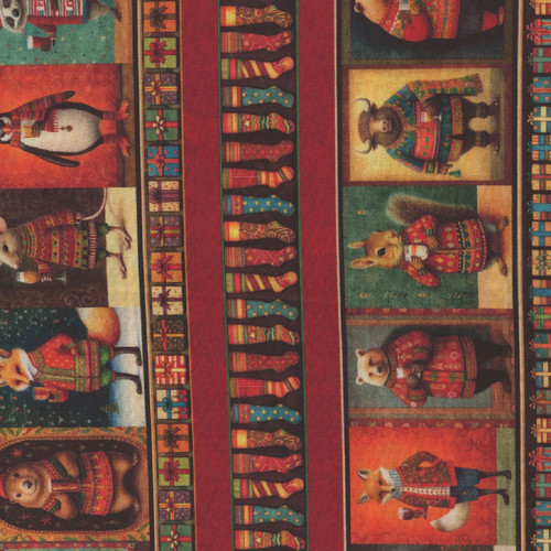 Quilting Treasures Fabrics Christmas Party Animals Dan Morris Animal Chrismat Sweater Stripe Multi