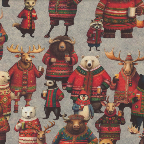 Quilting Treasures Fabrics Christmas Party Animals Dan Morris Party Animal Christmas Sweaters Grey