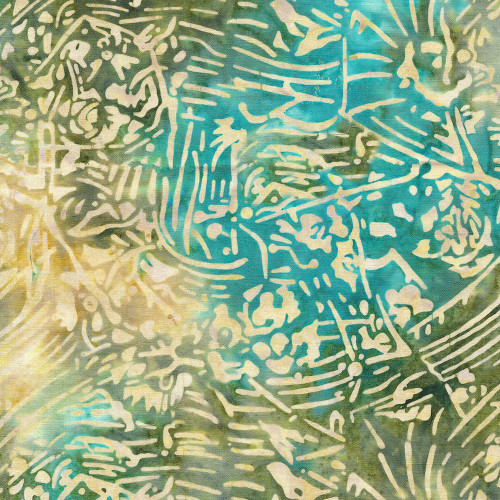 Island Batik Quilting Fabric Lavandin Melody Turquoise Green Floral Vines