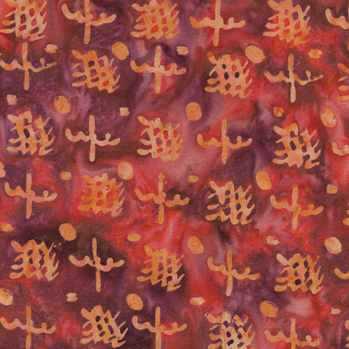 Island Batik Quilting Fabric Dots and Doodles Pink Purple Orange Dots Squggles