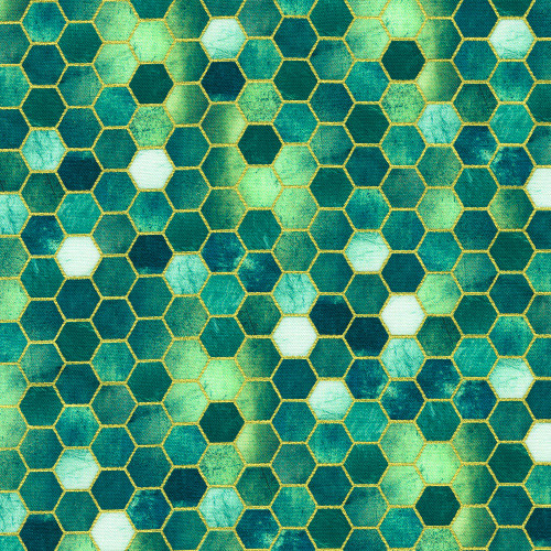 Robert Kaufman Fabrics Golden Vibes by Laura Skinner Turquoise Marble Hexagons