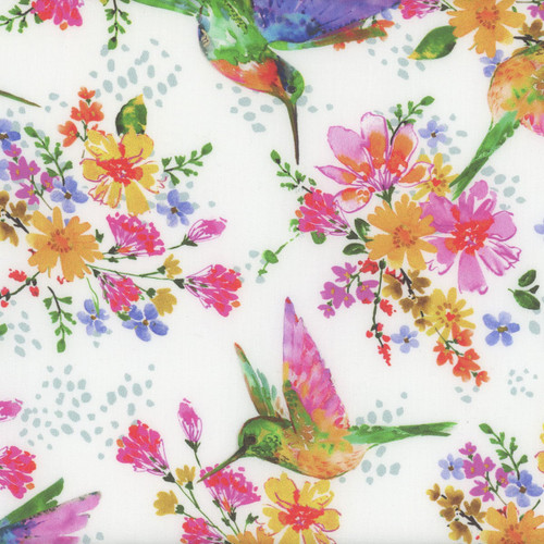 Windham Fabrics A Hummingbird's Charm Hummingbirds Flowers 108 Inch Wide Quilt Back Ivory White