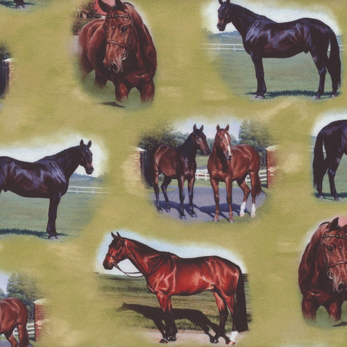 Quilting Treasures Fabrics Horse Country by Dan Morris Race Horse Vignettes Brown Moss Green