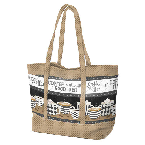 Wilmington Prints Coffee Life Jennifer Pugh Cups of Coffee Stripe Shoulder tote Bag Kit
