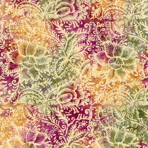 Timeless Treasures Fabrics Tonga Batiks Sunset Golden Stamped Flowers & Leaves