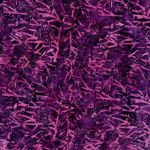 Timeless Treasures Fabrics Tonga Batiks Sunset Plum Stamped Flowers On Branches