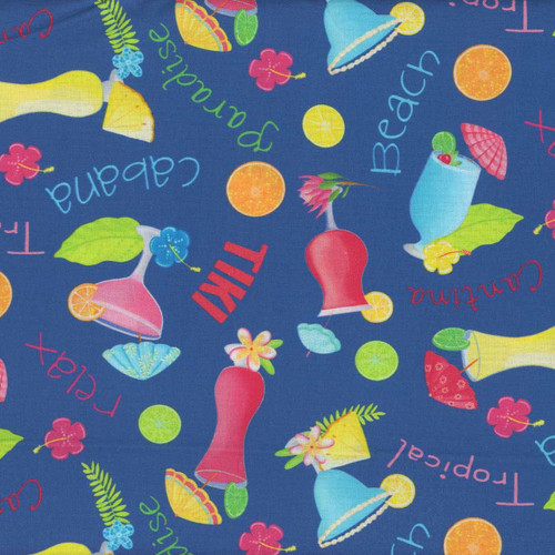 Benartex Fabrics Island Time by Andi Metz Tropical Refreshments Blue