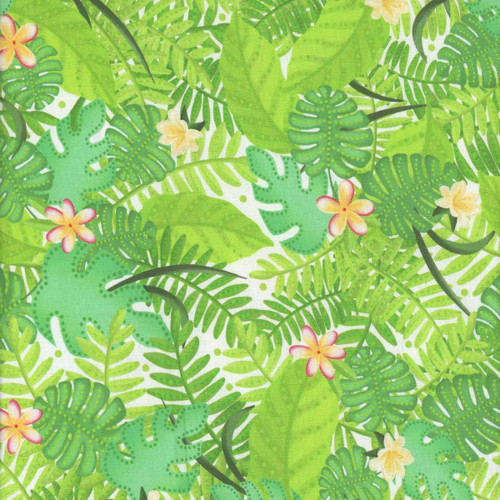 Benartex Fabrics Island Time by Andi Metz Tropical Leaves White Green
