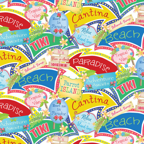 Benartex Fabrics Island Time by Andi Metz Island Time Signs White Multi
