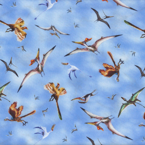 Blank Quilting Fabric Land of the Giants Sky blue Pterodactyl