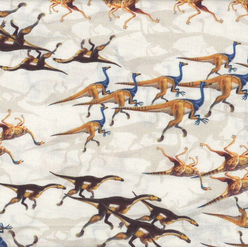 Blank Quilting Fabric Land of the Giants Tan Velociraptor