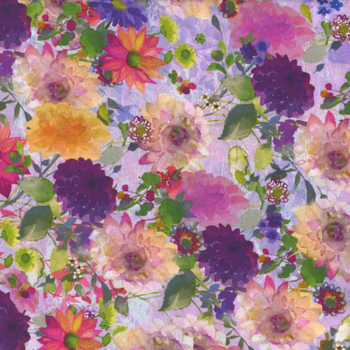 Clothworks Fabrics Garden Fresh by Sue Zipkin Purple Dahlias
