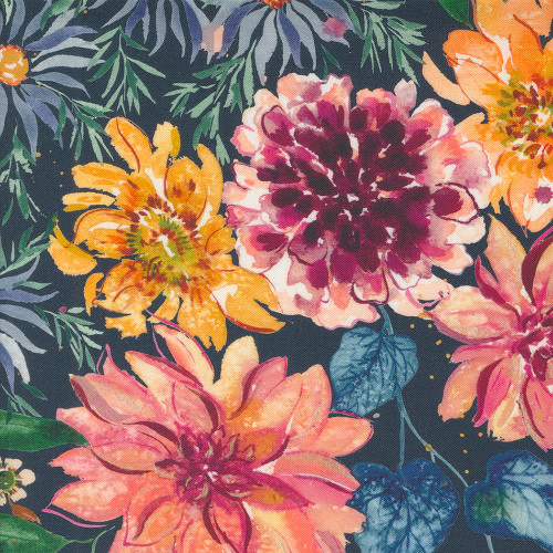 Moda Fabrics Floribunda Create Joy Project Dark Blue Midnight Mixed Flowers