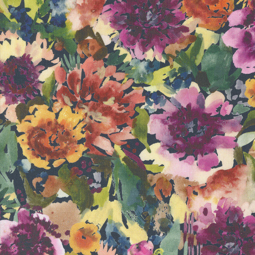 Moda Fabrics Floribunda by Create Joy Project Dark Blue Midnight Packed Mums Roses