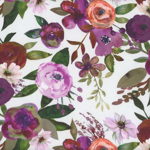 Clothworks Fabrics Midnight Dreams Melissa Polomisky White Large Floral