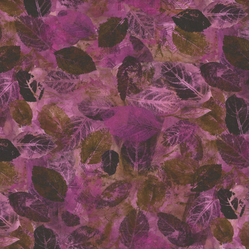 Clothworks Fabrics Midnight Dreams Melissa Polomisky Pink Magenta Pressed Leaves
