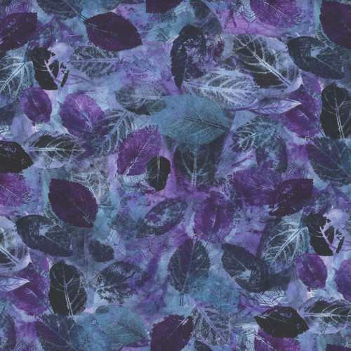 Clothworks Fabrics Midnight Dreams Melissa Polomisky Teal Green Pressed Leaves