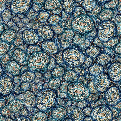 Quilting Treasures Fabrics Bookworm by Dan Morris Blue Feather Paisley