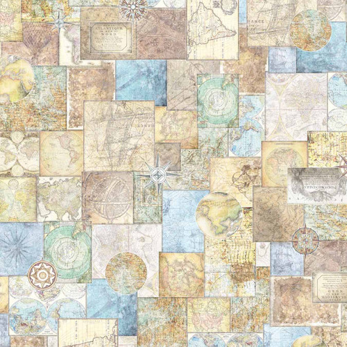 Quilting Treasures Fabrics Globetrotter Dan Morris Traveler Map Collage 108 Inch Quilt Back