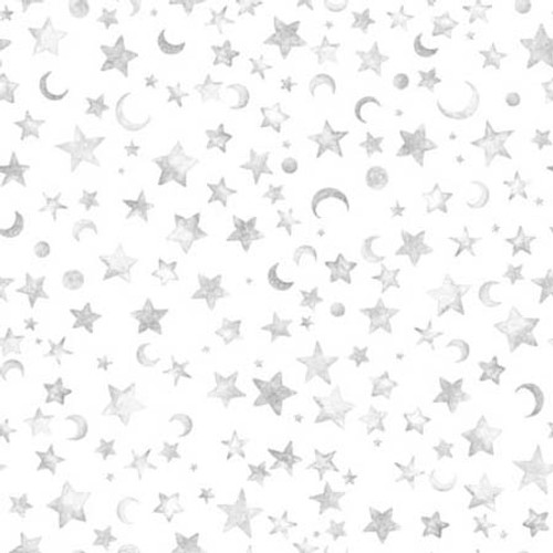 Quilting Treasures Fabrics Lil Wizards Dan Morris Moon & Stars 108 Inch Quilt Back (Gray on White)
