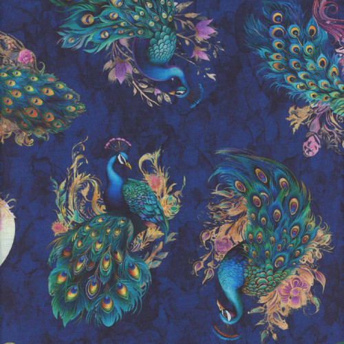 Quilting Treasures Fabrics Resplendent by Dan Morris Royal Tossed Peacocks