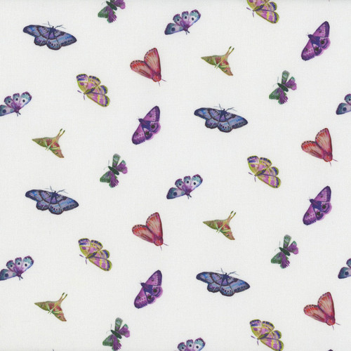 Clothworks Fabrics Midnight Dreams Melissa Polomisky White Butterflies, scan