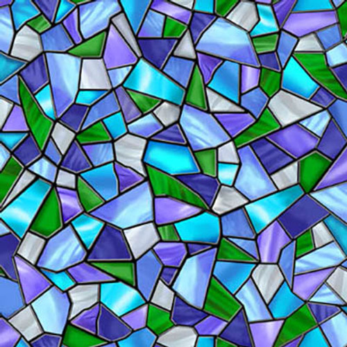 Quilting Treasures Fabrics Sunlit Birds Blue Mosaic, digital sample