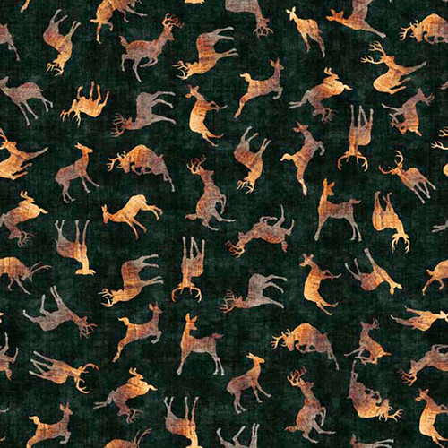 Quilting Treasures Fabrics Buck Wild Dan Morris Green Mini Deer Silhouette