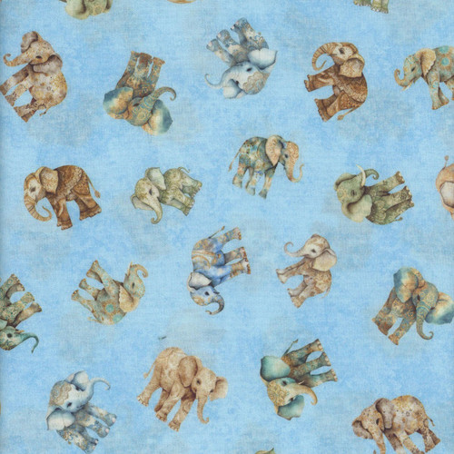 Quilting Treasures Fabrics Kindred Spirits Dan Morris Blue Baby Elephants