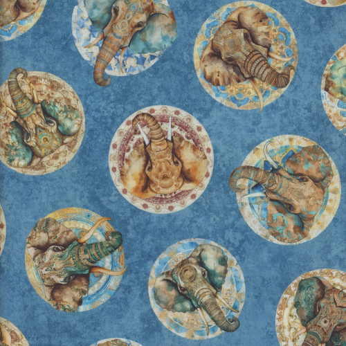 Quilting Treasures Fabrics Kindred Spirits Dan Morris Blue Elephant Medallions