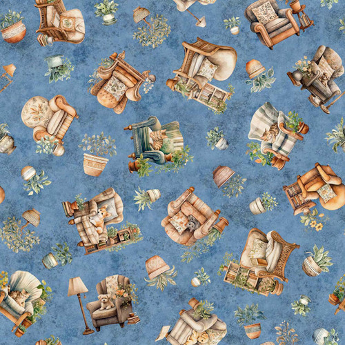 Quilting Treasures Fabrics Home Sweet Home Dan Morris Blue Comfy Chairs