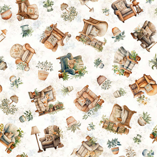 Quilting Treasures Fabrics Home Sweet Home Dan Morris Cream Comfy Chairs, digital sample