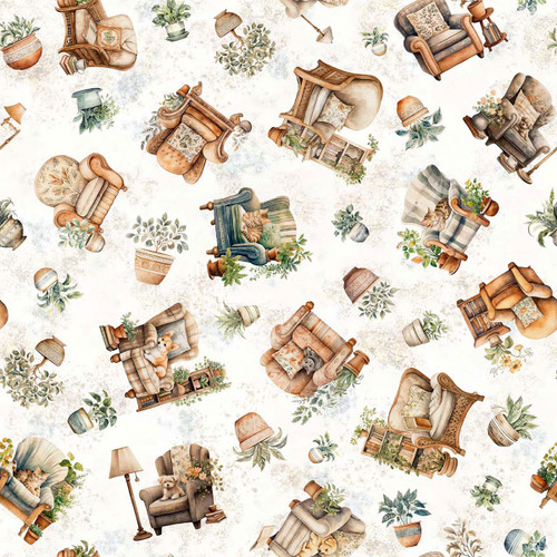 Quilting Treasures Fabrics Home Sweet Home Dan Morris Cream Comfy Chairs
