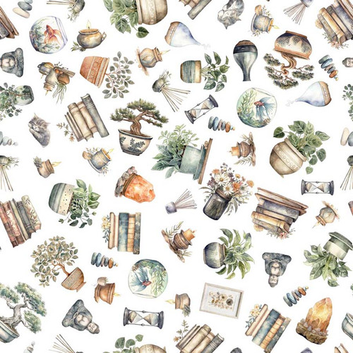 Quilting Treasures Fabrics Home Sweet Home Dan Morris Cream Home Decor House Plants, digital sample