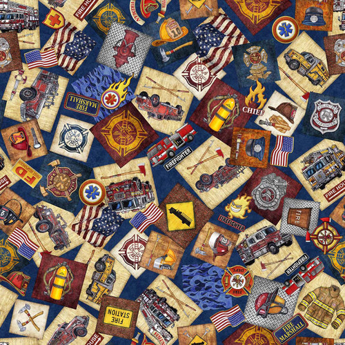 Quilting Treasures Fabrics American Heroes Firefighters Dan Morris Navy Firefighter Patch
