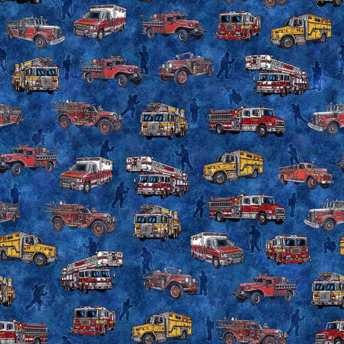 Quilting Treasures Fabrics American Heroes Firefighters Dan Morris Navy Firetrucks