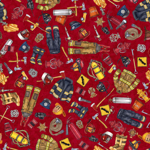 Quilting Treasures Fabrics American Heroes Firefighters Dan Morris Red Firefighter Gear, digital sample