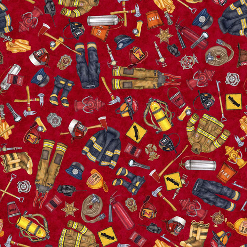 Quilting Treasures Fabrics American Heroes Firefighters Dan Morris Red Firefighter Gear
