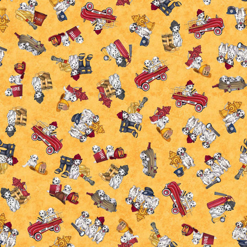 Quilting Treasures Fabrics American Heroes Firefighters Dan Morris Yellow Dalmations and Firetrucks