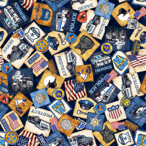 Quilting Treasures Fabrics American Heroes Police Navy (Blue) Police Motifs