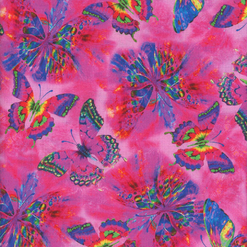 Timeless Treasures Fabrics Electric Pink Flying Electric Butterflies