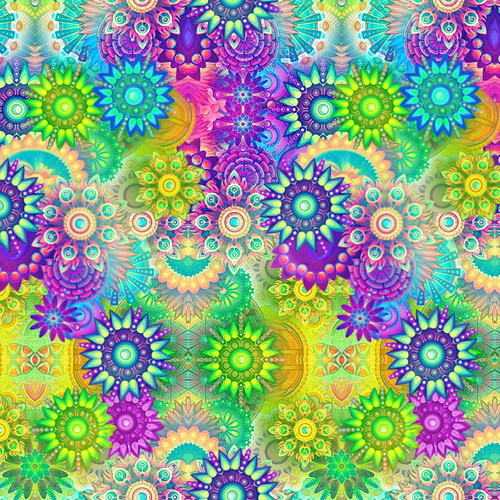 Timeless Treasures Fabrics Electric Multi Abstract Kaleidoscope, digital sample