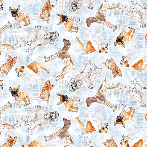 Clothworks Fabrics Best Friends by Lexi Grenzer Denim Blue Tossed Dogs