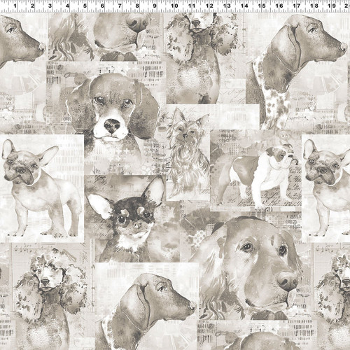 Clothworks Fabrics Best Friends by Lexi Grenzer Taupe Grey Dog Collage