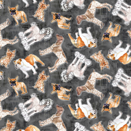 Clothworks Fabrics Best Friends by Lexi Grenzer Grey Tossed Dogs