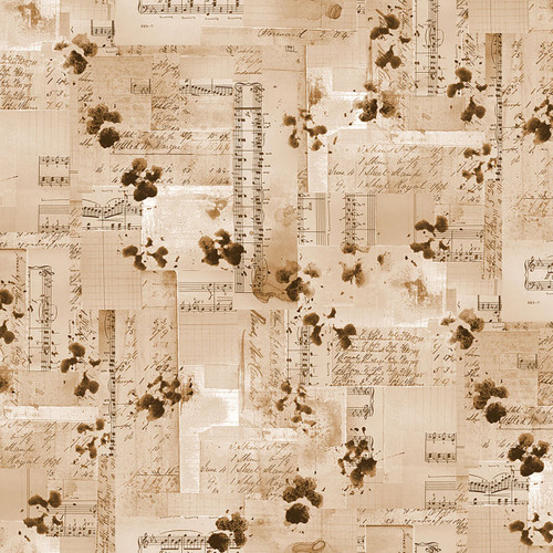Clothworks Fabrics Best Friends by Lexi Grenzer Caramel Yellow Dog Paw Prints Music