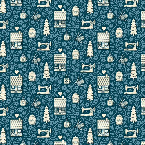 Andover Fabrics Cozy House by Judy Jarvi Cozy House Vignette Blue, digital sample