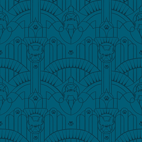 Moda Fabrics Dog Park Ruby Star Society Art Deco French Bulldogs Teal
