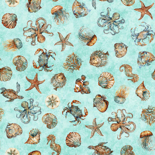 Quilting Treasures Fabrics Atlantis Dan Morris Turquoise Sea Creatures