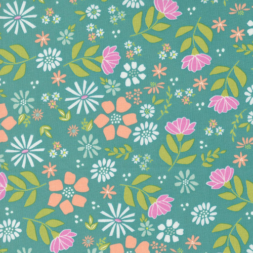 Moda Fabrics Laguna Sunrise Sherri & Chelsi Teal Blue Wild Rose